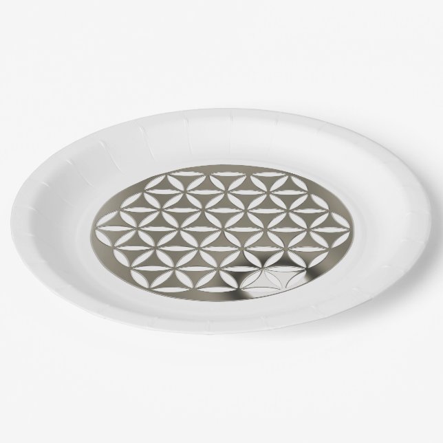 Flower Of Life / Blume des Lebens - silver punched Paper Plates (Angled)