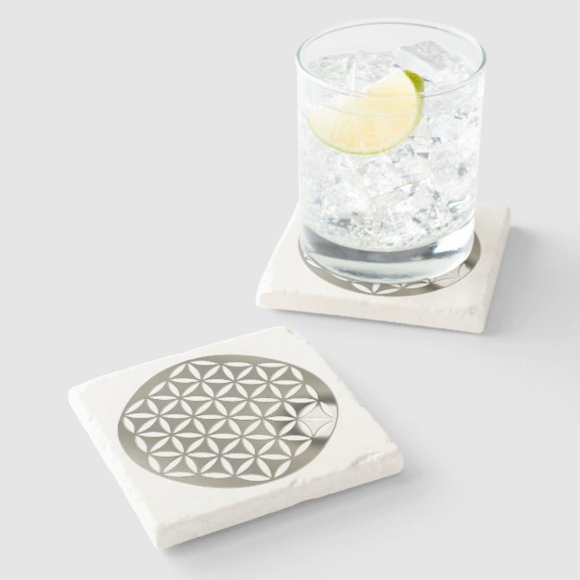 Flower Of Life / Blume des Lebens - silver punched Stone Coaster (Side)