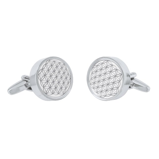 Flower of Life (Blume des Lebens) Silver Silver Cufflinks (Angled)