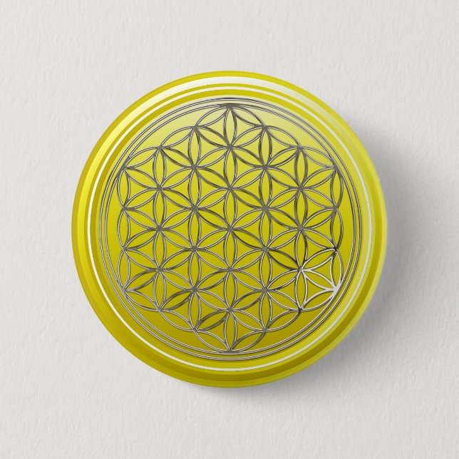 Flower Of Life / Blume des Lebens - SILVER yellow Pinback Button (Front)