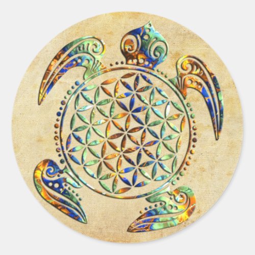 Flower of Life  Blume des Lebens _ turtle colored Classic Round Sticker