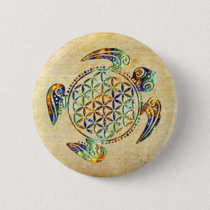 Flower of Life / Blume des Lebens - turtle colored Pinback Button