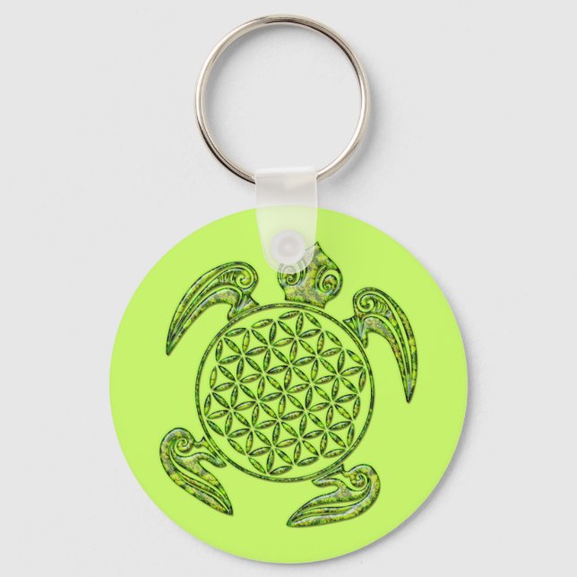 Flower of Life / Blume des Lebens - turtle green Keychain (Front)
