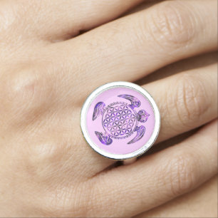 Flower of Life / Blume des Lebens - turtle purple Ring