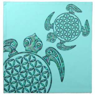 Flower of Life / Blume des Lebens turtle turquoise Cloth Napkin