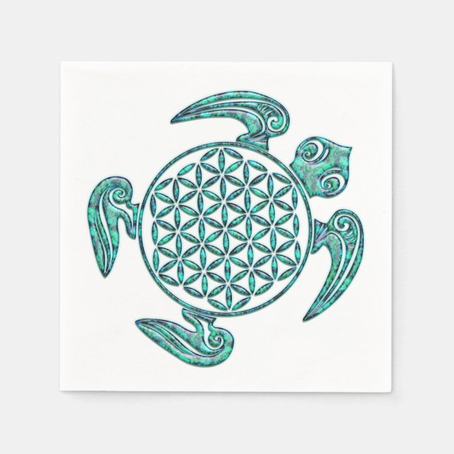 Flower of Life / Blume des Lebens turtle turquoise Paper Napkins (Front)