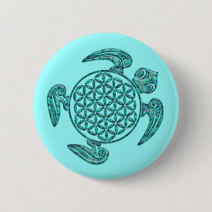 Flower of Life / Blume des Lebens turtle turquoise Pinback Button