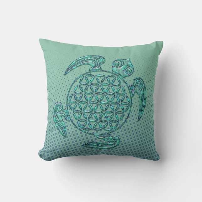 Flower of Life / Blume des Lebens turtle turquoise Throw Pillow (Front)