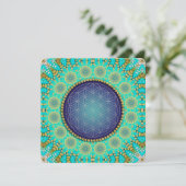 Flower of Life Bohemian Gold Blue & Green  Invitation (Standing Front)