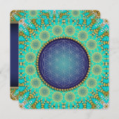 Flower of Life Bohemian Gold Blue & Green  Invitation (Front/Back)