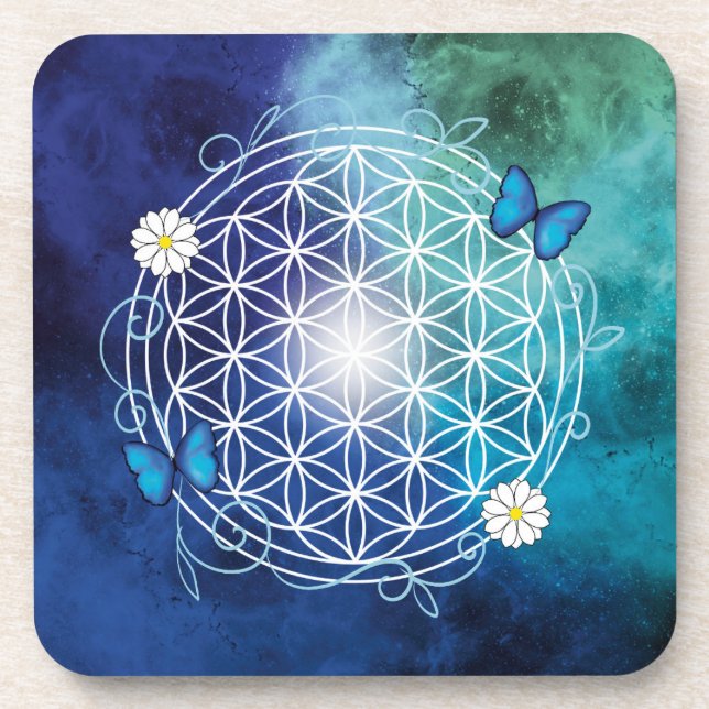flower of life butterfly beverage coaster (Front)
