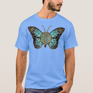 Flower of Life Butterfly Blue Gemstone and gold 1 T-Shirt
