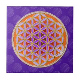 Flower Of Life - Button Style orange violet Ceramic Tile