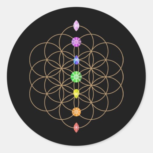 Flower of Life chakra colored  stones Classic Round Sticker