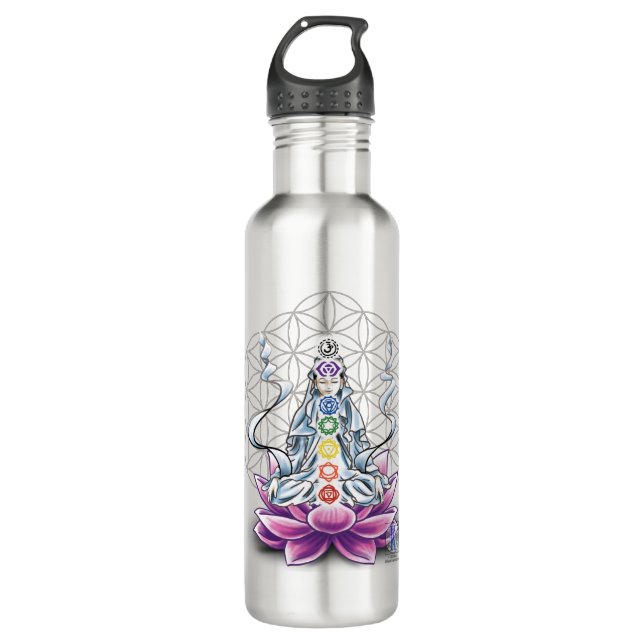Flower of life, chakra, goddess water bottle (Front)