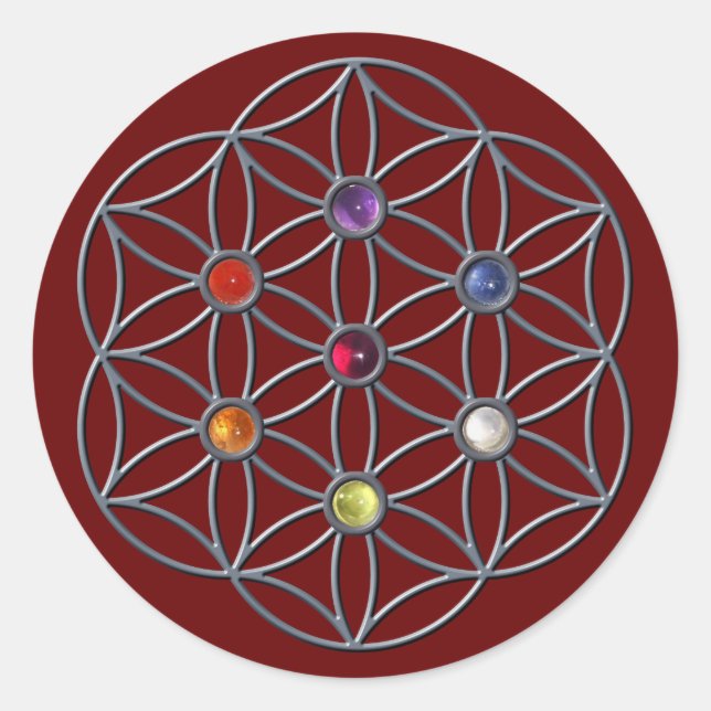 Flower of Life Chakras Gemstone Classic Round Sticker (Front)