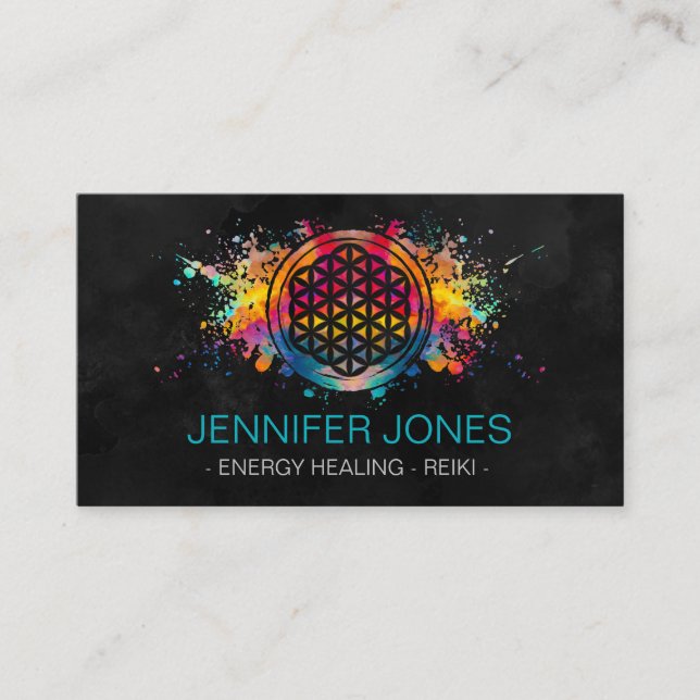 Flower of life - colorful splatter business card (Front)
