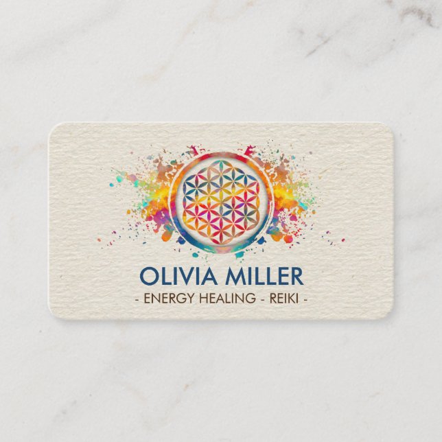 Flower of life - colorful splatter business card (Front)