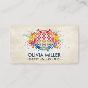 Flower of life - colorful splatter business card