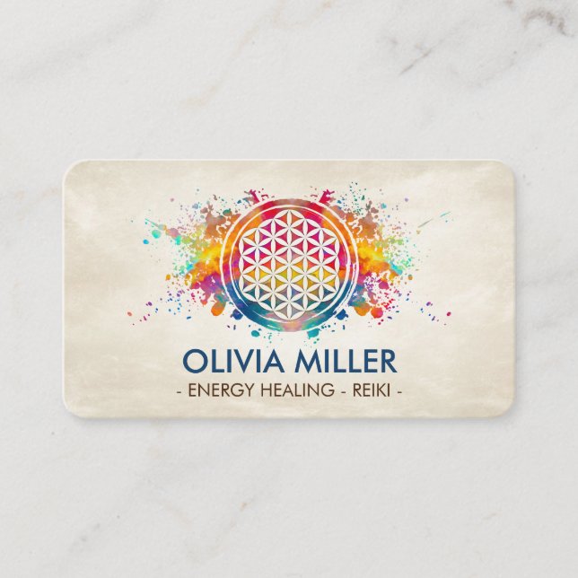 Flower of life - colorful splatter business card (Front)