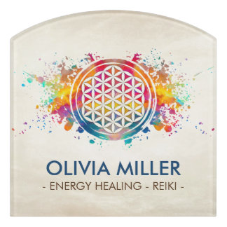 Flower of life - colorful splatter door sign
