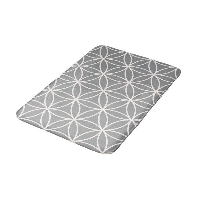 Flower of Life Cream on Grey Big Pattern Bathroom Mat (Angled)
