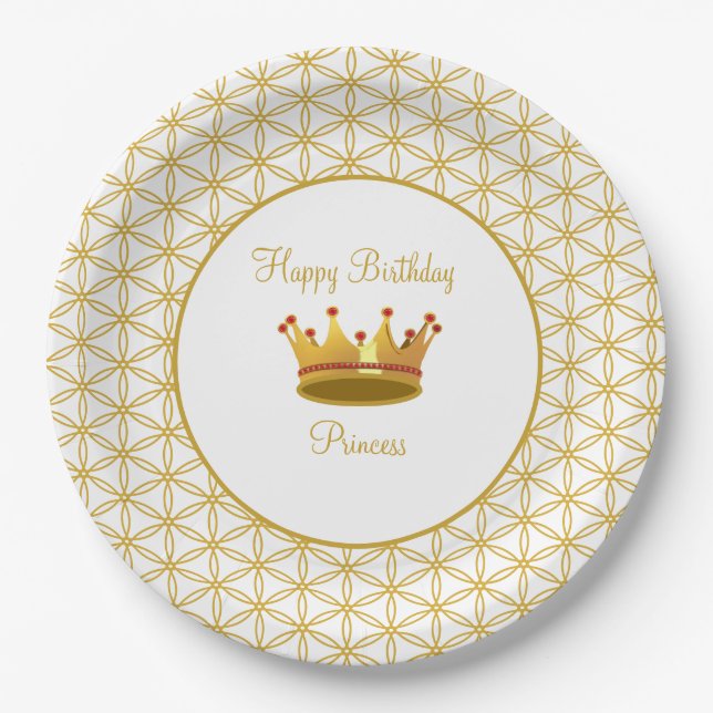 Flower of Life & Crown Birthday Paper Plates (Front)