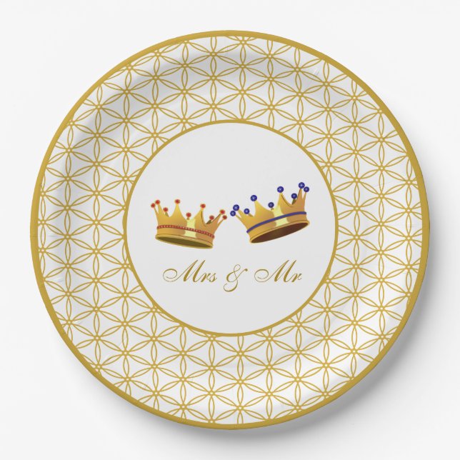 Flower of Life & Crowns Wedding Paper Plates (Front)