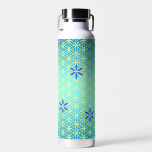 FLOWER OF LIFE - cyan yellow pattern Water Bottle