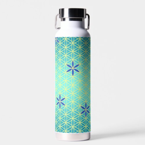 FLOWER OF LIFE - cyan yellow pattern Water Bottle