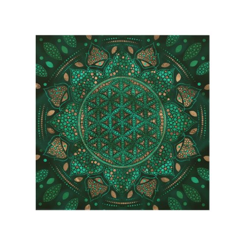 Flower of Life Dot Art malachite gold