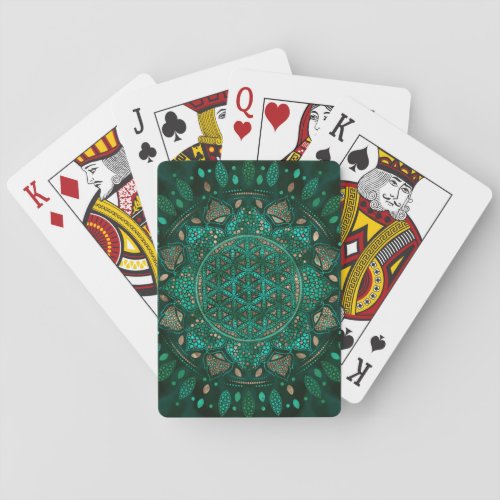 Flower of Life Dot Art malachite gold Poker Cards