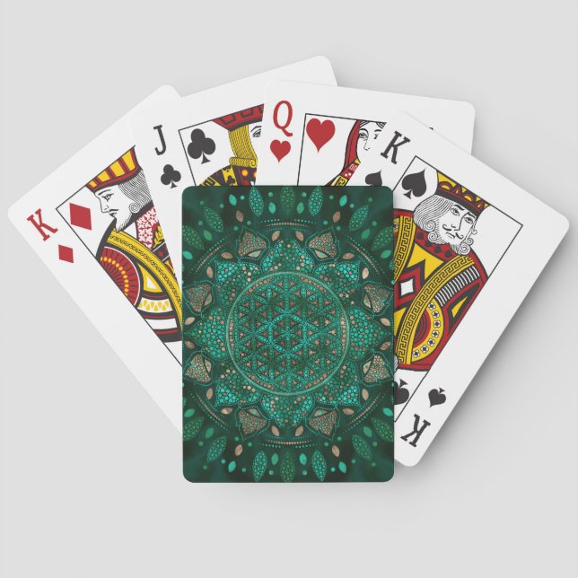 Flower of Life Dot Art malachite gold Poker Cards (Back)