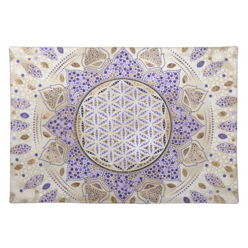 Flower of Life Dot Art Pastels purples and gold Cloth Placemat