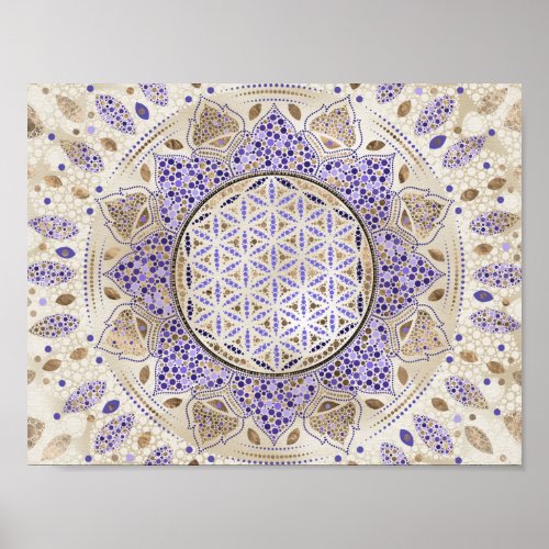 Flower of Life Dot Art Pastels purples and gold Poster