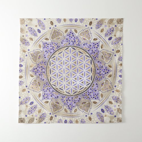 Flower of Life Dot Art Pastels purples and gold Tapestry