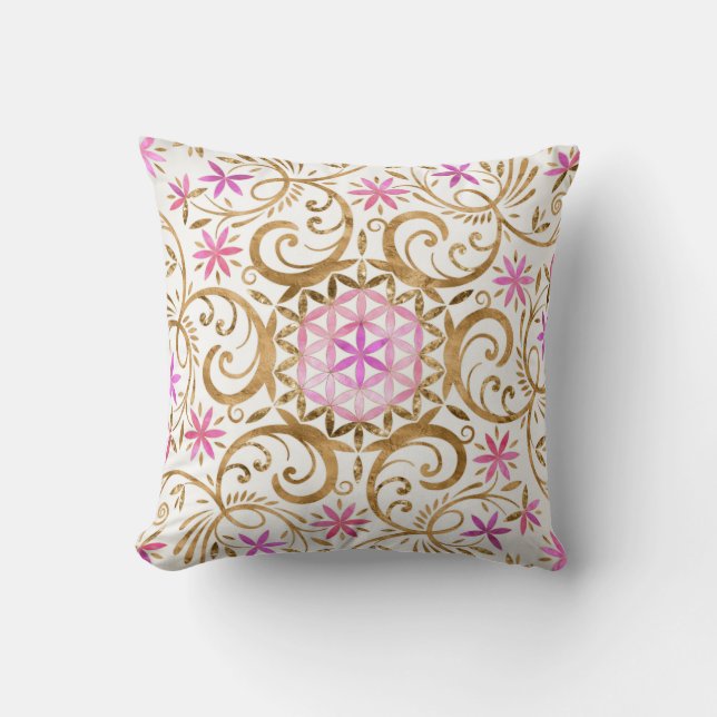 Flower of life - flourish mandala throw pillow (Front)