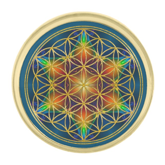FLOWER OF LIFE - Fractal Blossom 1 Gold Finish Lapel Pin (Front)