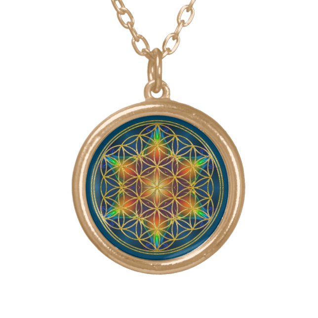 FLOWER OF LIFE - Fractal Blossom 1 Gold Plated Necklace (Front)