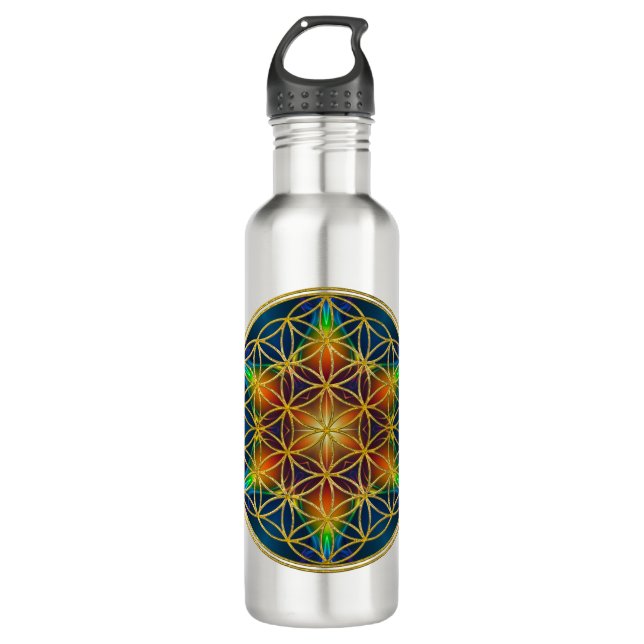 FLOWER OF LIFE - Fractal Blossom 1 Stainless Steel Water Bottle (Front)