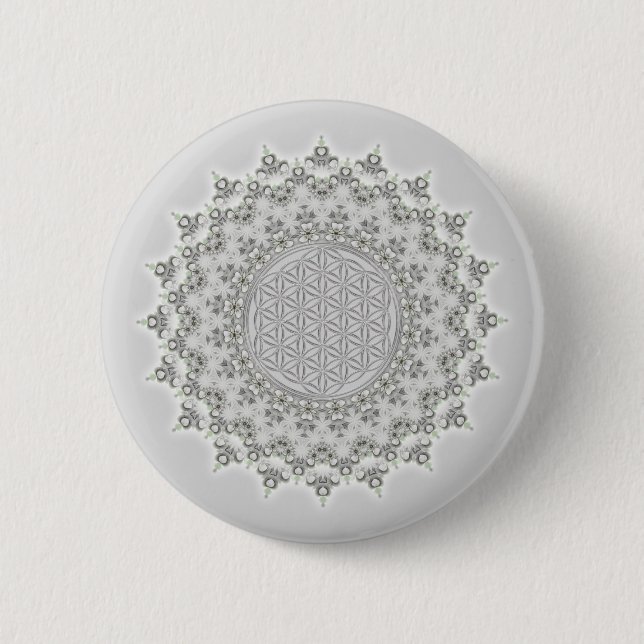 Flower of Life - Fractal Mandala gray green Pinback Button (Front)