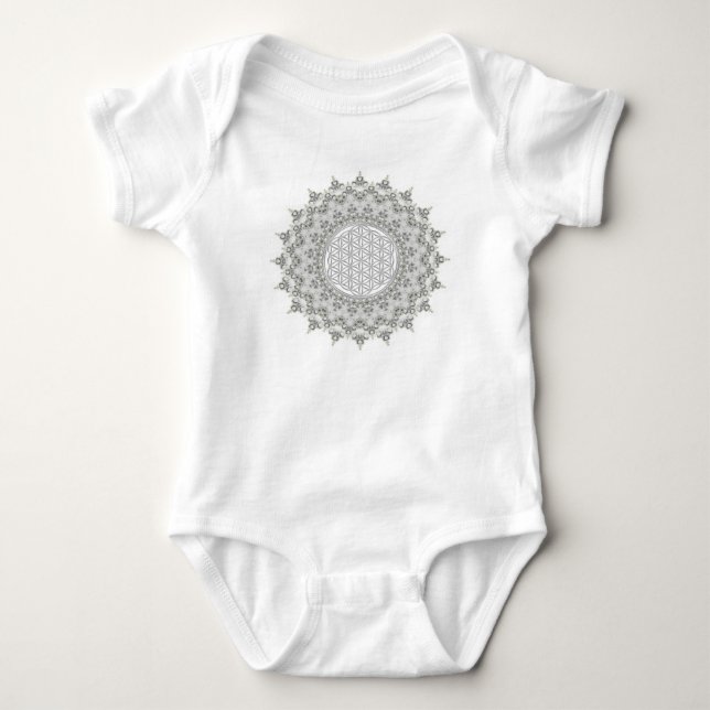 Flower of Life - Fractal Mandala grey green Baby Bodysuit (Front)