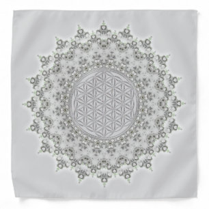 Flower of Life - Fractal Mandala grey green Bandana