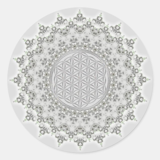 Flower of Life - Fractal Mandala grey green Classic Round Sticker (Front)