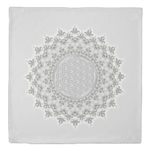 Flower of Life - Fractal Mandala grey green Duvet Cover