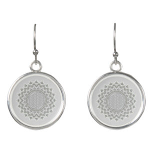 Flower of Life - Fractal Mandala grey green Earrings