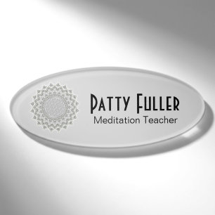 Flower of Life - Fractal Mandala grey green Name Tag