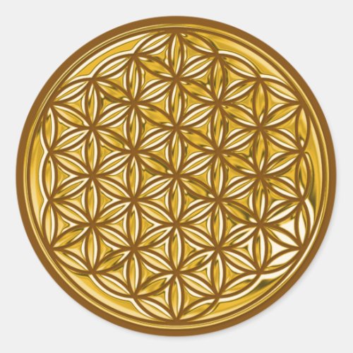 Flower Of Life  full gold  brown Classic Round Sticker