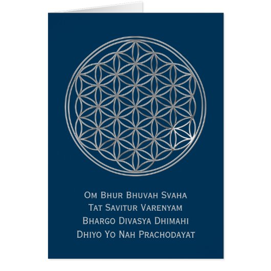 Flower Of Life & GAYATRI MANTRA | silver, darkblue (Front)
