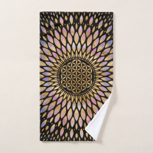 Flower of Life - Gentle Pastels and Gold Bath Towel Set